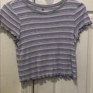 A gray,purple, and pink striped t shirt